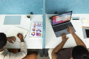 high angle people working with partitions